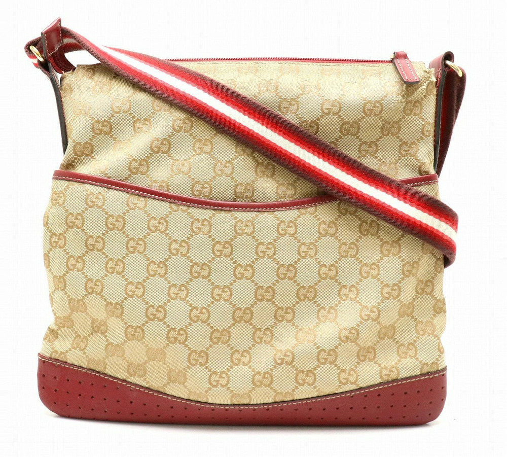 Gucci GG Perforated Bag Crossbody Leather Beige Brown Cream Wine Red